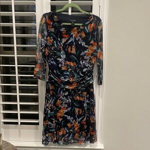 Enfocus Studio Black and Orange Floral Long Sleeve Dress